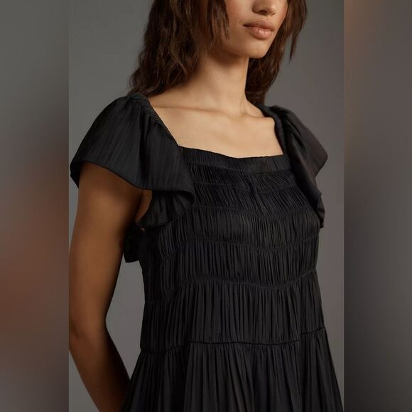Anthropologie Flutter-Sleeve Square-Neck Mini Dress Size large - Picture 3 of 5